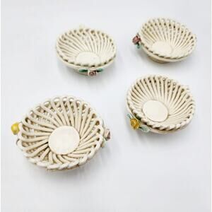 Vintage Set 4 Levante Lattice Baskets Pink Yellow Flower Made In Italy Porcelain